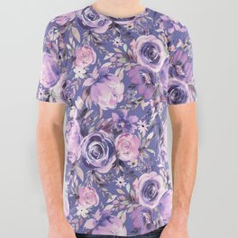 Pastel Peony Watercolor Very Peri All Over Graphic Tee