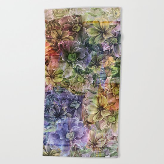 Floral painterly pattern Beach Towel