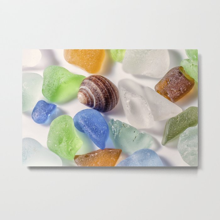 Tiny sea shell and Beach Glass Metal Print