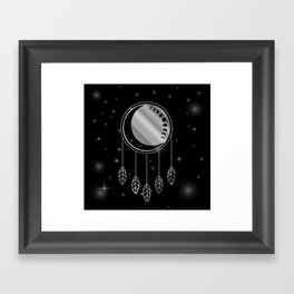 Moon phases dreamcatcher with stars in silver Framed Art Print