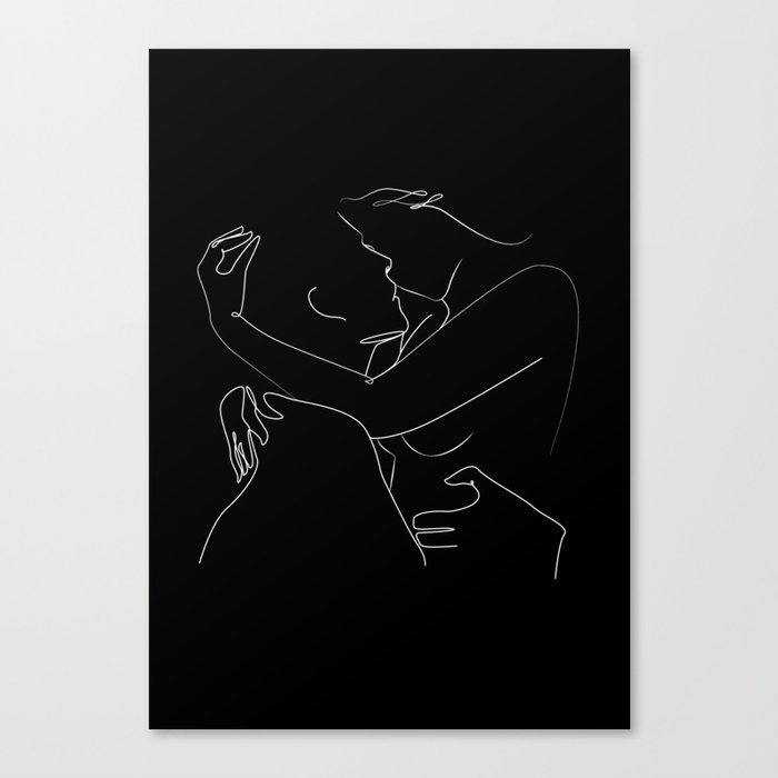 One line couple kiss black  Canvas Print