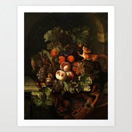 Ernst Stuven "Still life with fruit and squirrel" Art Print