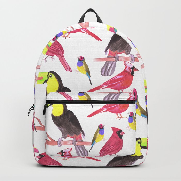 Toucans, cardinals and gouldian finch in tetrad color scheme Backpack