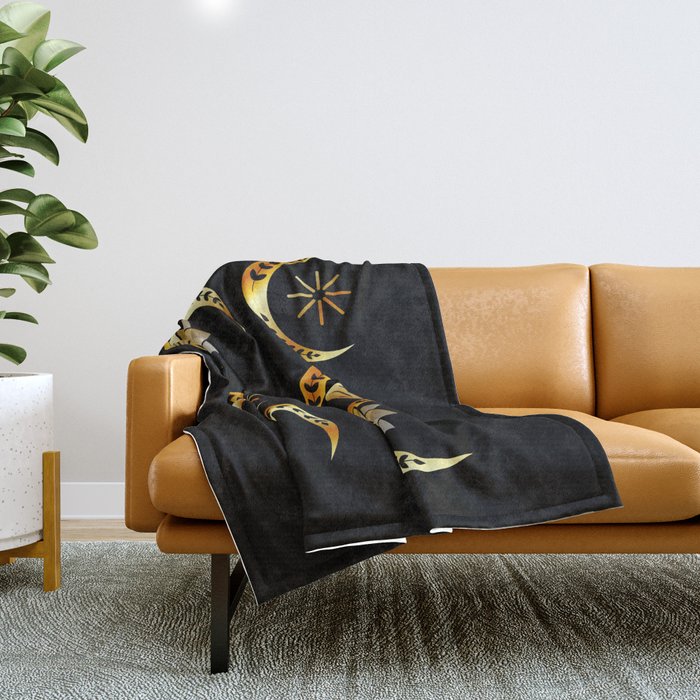 Decorative Crescent moons gold  Throw Blanket