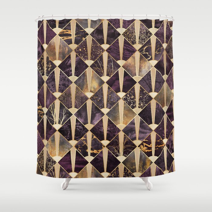 Art Deco Tiles - Plum Shower Curtain by ... Plum and bow bessum stamped shower curtain.