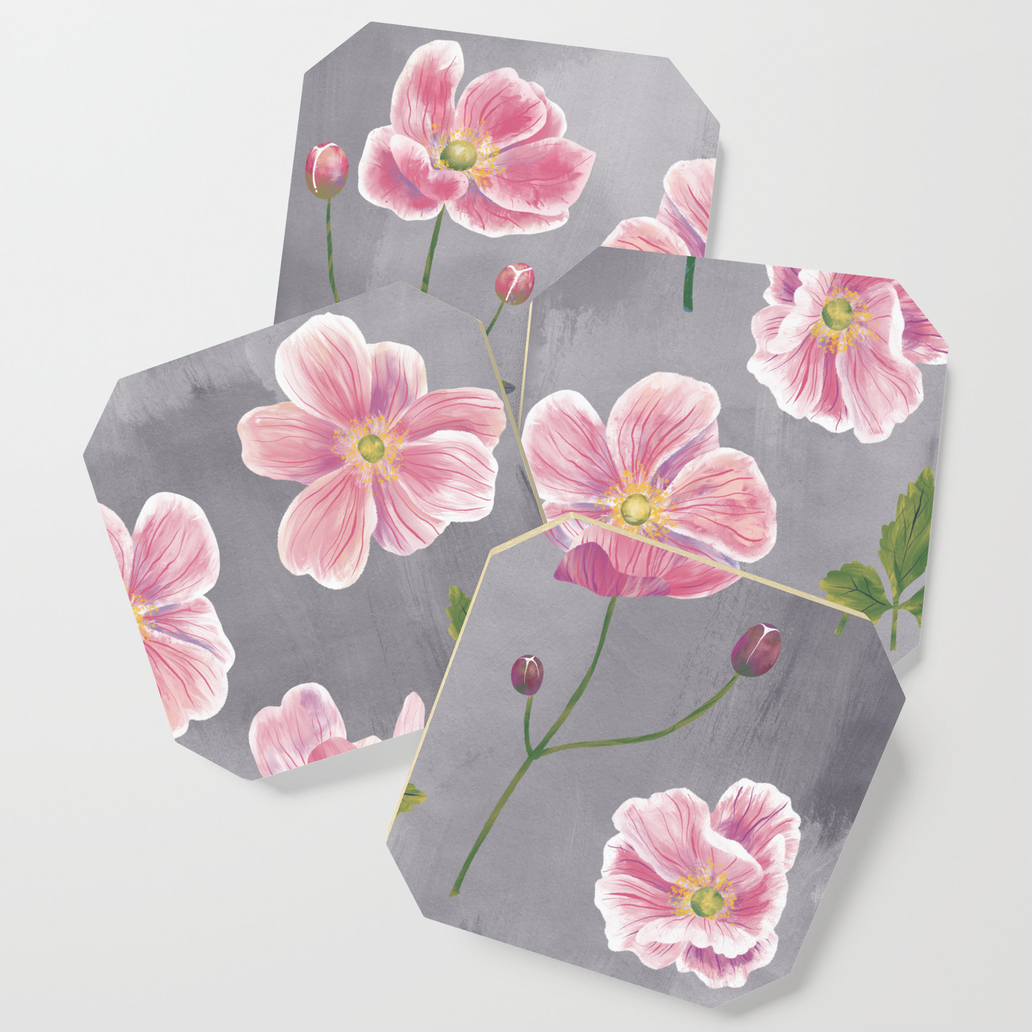 Japanese Anemone Flower Painting Coaster By Squirrell Society6