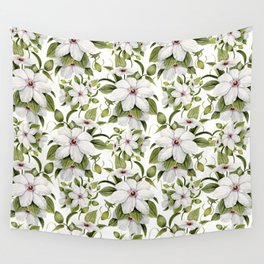 White Clematis Watercolor  Wall Tapestry