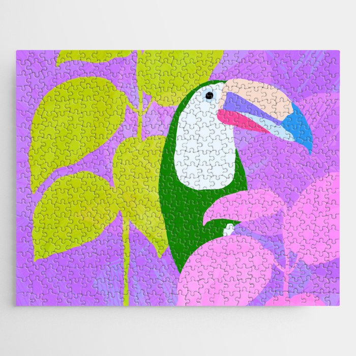tropical toucan, purple Jigsaw Puzzle