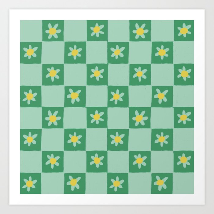 Green checkerboard Art Print