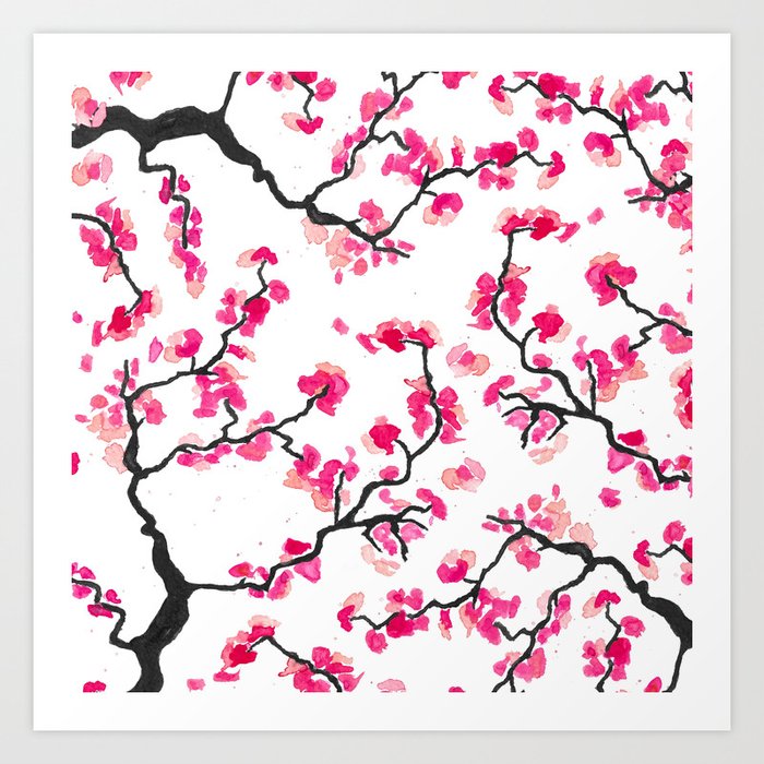 Japanese Cherry Blossoms Art Print By Amayab Society6