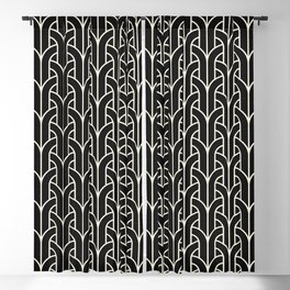 Interlocking Arches - Off-White on Black with Canvas Texture - Medium Blackout Curtain
