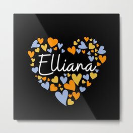 Elliana, yellow and light blue ane orange hearts Metal Print | Mothersday, Romance, Personalized, Elliana, Firstname, Nameday, Loveyouelliana, Wedding, Couple, Nameelliana 