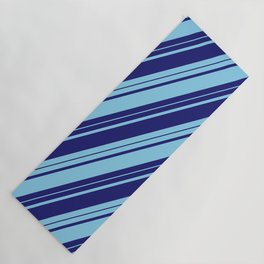 [ Thumbnail: Midnight Blue and Sky Blue Colored Lines Pattern Yoga Mat ]