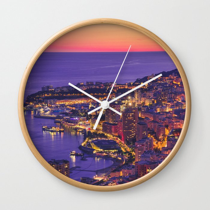 Monaco City at Night Wall Clock