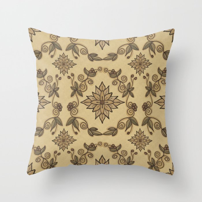 Faded tapestry pattern in golden wheat Throw Pillow