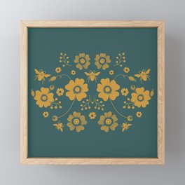 Bees in the Garden - Teal & Gold Framed Mini Art Print