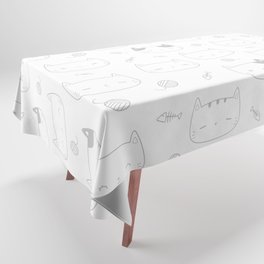 Light Grey Doodle Kitten Faces Pattern Tablecloth