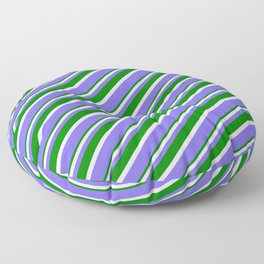 [ Thumbnail: Lavender, Medium Slate Blue & Green Colored Lines Pattern Floor Pillow ]