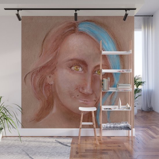 Wallpaper Portrait Of Young Woman With Blue Strand Of Hair Drawing By Pastel Free