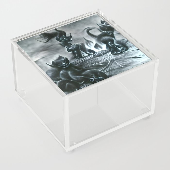 Black kittens playing in hell Acrylic Box