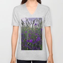 Spring green wheat ears with blue bell flowers agriculture cottagecore photography V Neck T Shirt