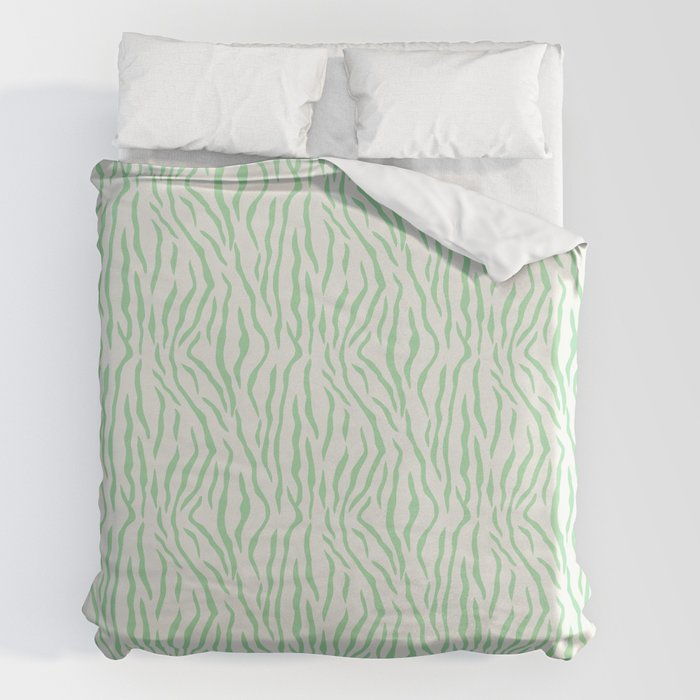 Pastel Mint Green Tiger Stripes Pattern On Off White Matches Neo 2020 Color Of The Year Duvet Cover By Pipafineart Society6 - Mint Color Duvet Cover