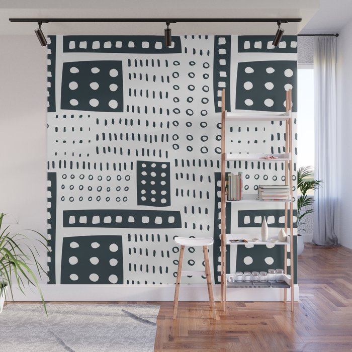 Dots & Dashes - Black and White Wall Mural