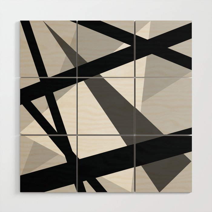Abstract Grayscale Geometric Lines Wood Wall Art