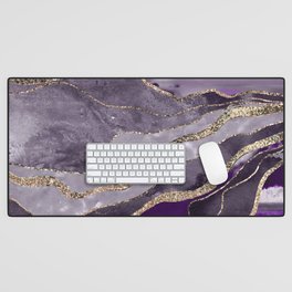 Dark Violet Marble Agate Gold Glitter Glam #1 (Faux Glitter) #decor #art #society6 Desk Mat