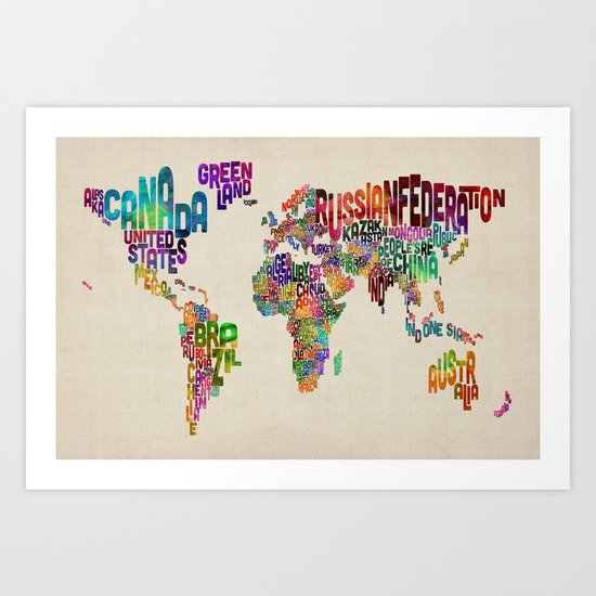 Typography Text Map of the World Art Print