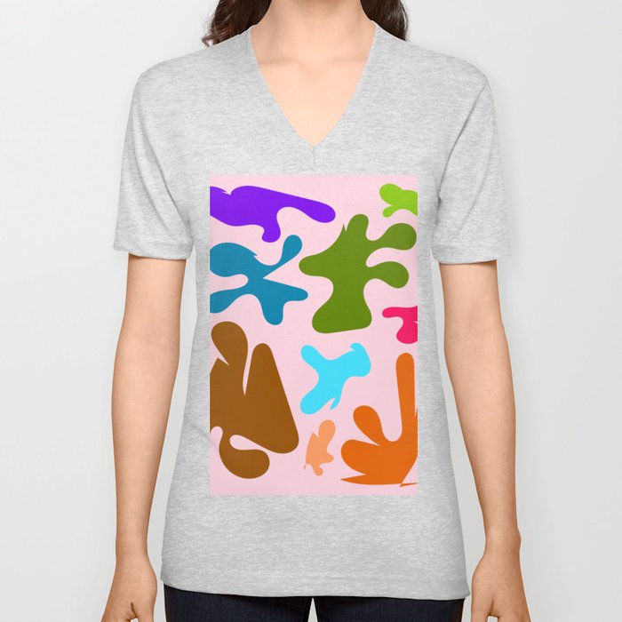 4 Henri Matisse Inspired 220527 Abstract Shapes Organic Valourine Original V Neck T Shirt