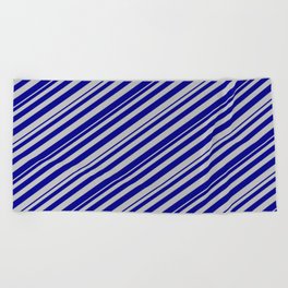 [ Thumbnail: Dark Blue and Grey Colored Lines Pattern Beach Towel ]