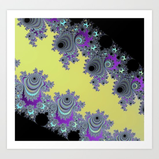 Asymmetrical Fractal in Yellow, Black and Purple Art Print