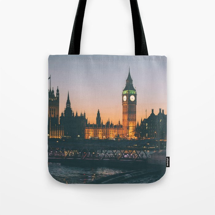 Great Britain Photography - Big Ben Lit Up In The Evening Tote Bag