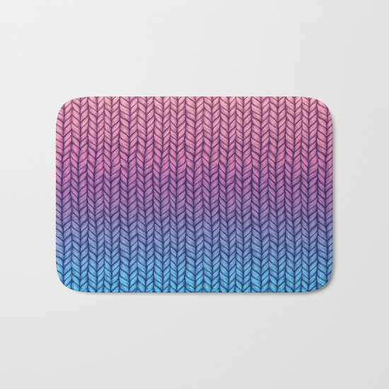 Chunky Knit Pattern in Pink, Blue & Purple Bath Mat