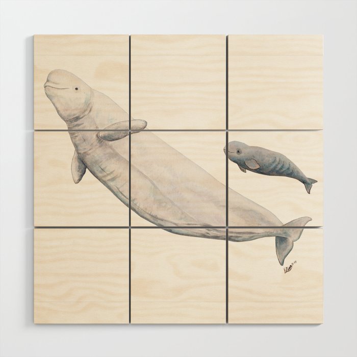 Beluga and baby beluga whale Wood Wall Art