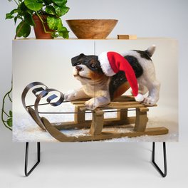 Cute Christmas Dog On a Sleigh Credenza