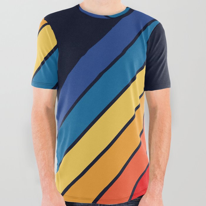 Medussa - Classic Colorful 70s Vintage Style Retro Summer Stripes All Over Graphic Tee