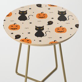 Halloween seamless pattern with black cat and ghost pumpkin Hand drawn cartoon background in childrens style, vintage illustration Side Table