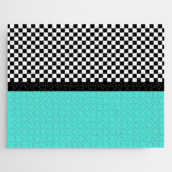 Mid Century Modern Eames Era Checkerboard Pattern Turquoise Aquamarine Jigsaw Puzzle