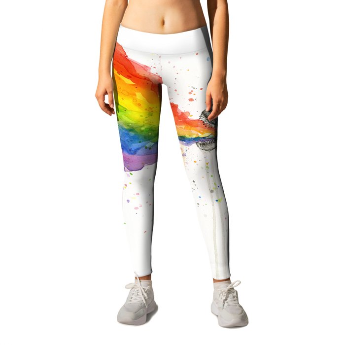 T Rex Dinosaur Vomits Rainbow Leggings by Olechka Society6