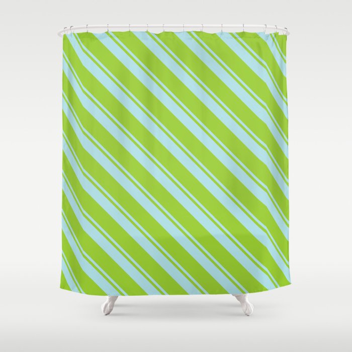 Powder Blue and Green Colored Lines Pattern Shower Curtain