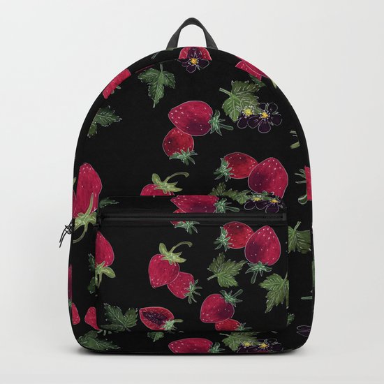 Watercolor. Strawberries on a black background Backpack