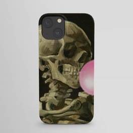 Van Gogh Bubble Gum Head of a skeleton with a burning cigarette portrait painting iPhone Case