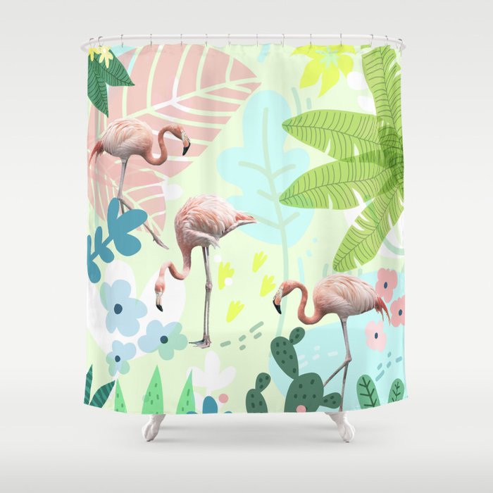 Flamingo jungle Shower Curtain