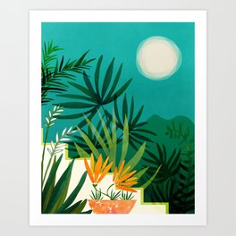 Tropical Moonlight Night Scene Art Print