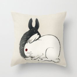 Japanese Rabbit Woodcut Bairei Gakan Throw Pillow