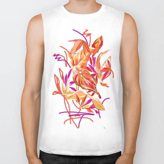 fall tropical leaves Biker Tank