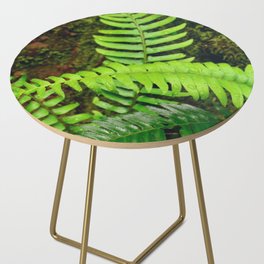 Rain falling in the tropical forest | Drops of water on fronds | Fern leaves  Side Table
