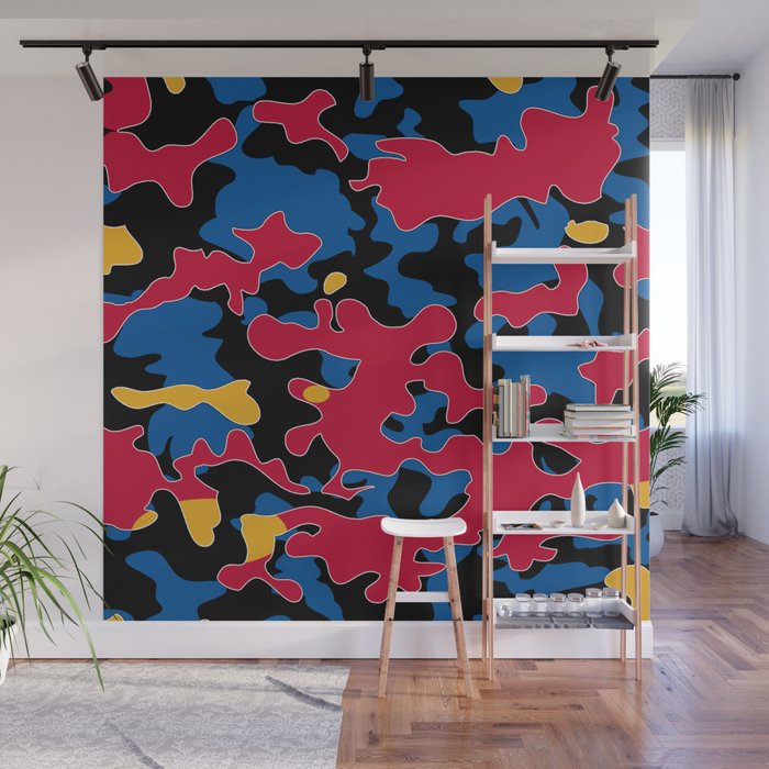 TEAM COLORS 5 NEW CAMO BLUE, RED,YELLOW, WHITE, BLACK Wall Mural